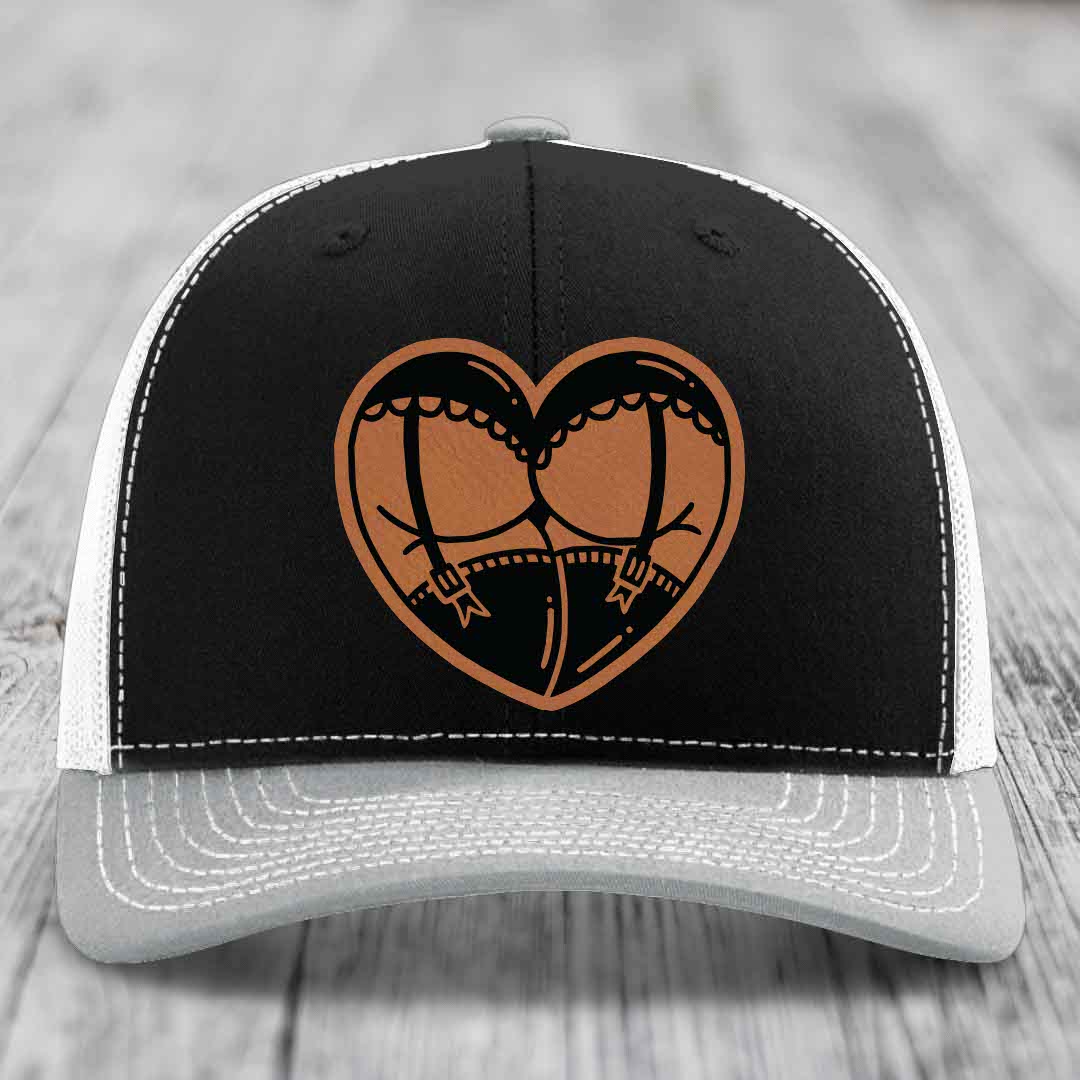 Heart Shaped Ass (Garter Belt) - Leather Patch Hat - Rawhide to Black Patch - Richardson 112 Snapback Trucker Hat