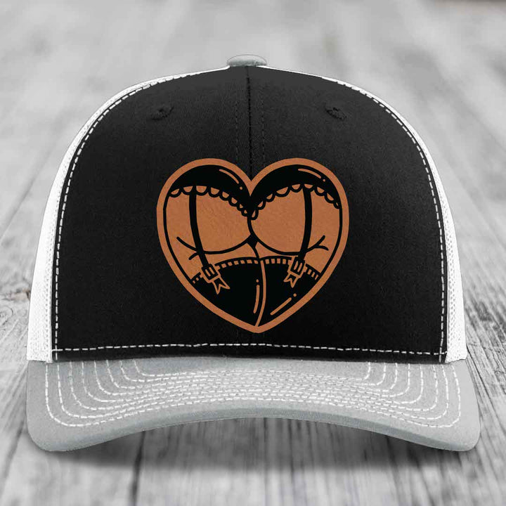 Heart Shaped Ass (Garter Belt) - Leather Patch Hat - Rawhide to Black Patch - Richardson 112 Snapback Trucker Hat