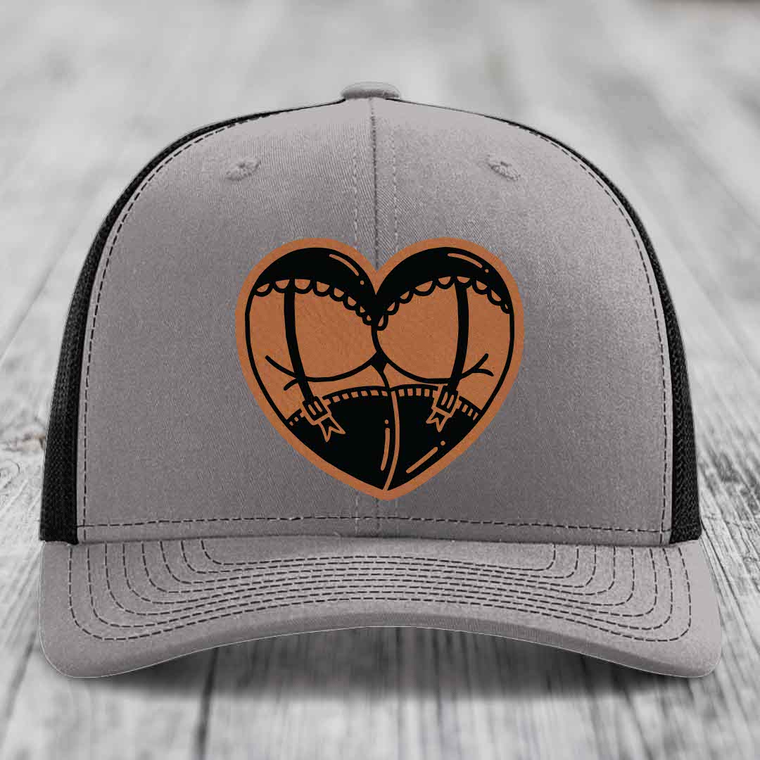 Heart Shaped Ass (Garter Belt) - Leather Patch Hat - Rawhide to Black Patch - Richardson 112 Snapback Trucker Hat