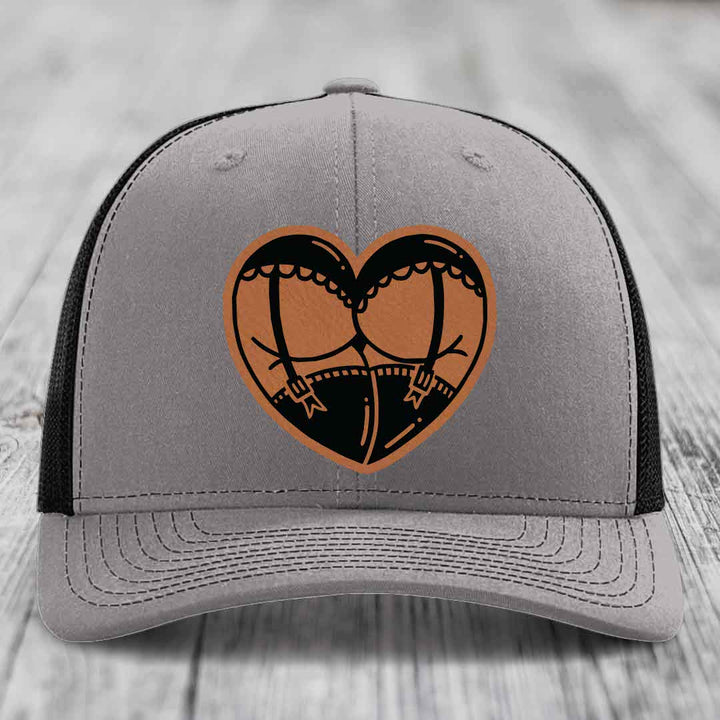 Heart Shaped Ass (Garter Belt) - Leather Patch Hat - Rawhide to Black Patch - Richardson 112 Snapback Trucker Hat