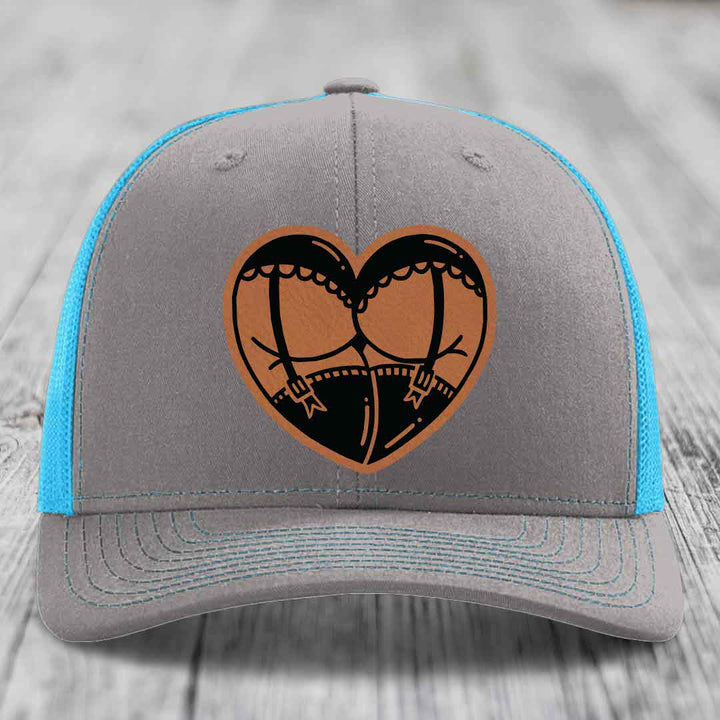 Heart Shaped Ass (Garter Belt) - Leather Patch Hat - Rawhide to Black Patch - Richardson 112 Snapback Trucker Hat