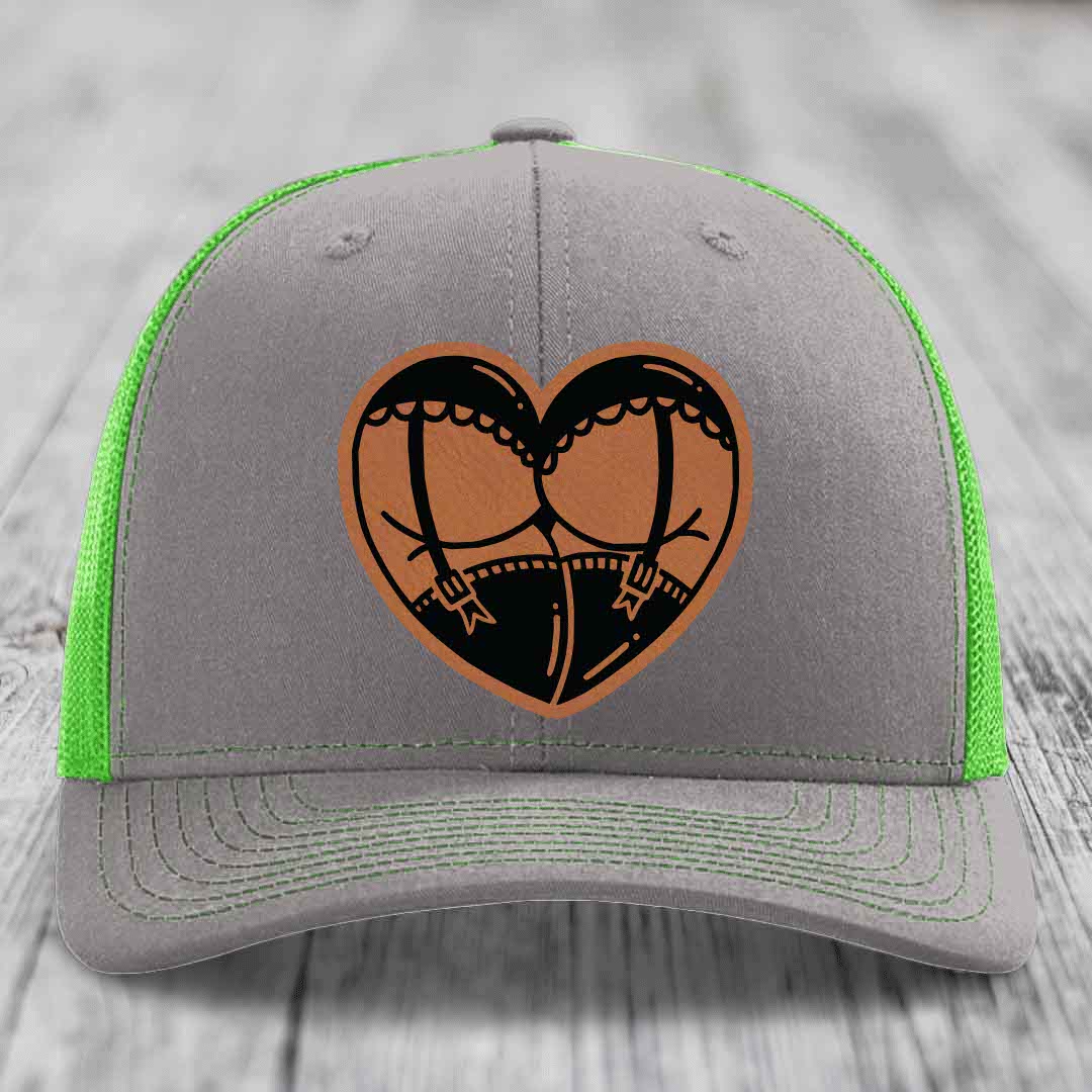 Heart Shaped Ass (Garter Belt) - Leather Patch Hat - Rawhide to Black Patch - Richardson 112 Snapback Trucker Hat