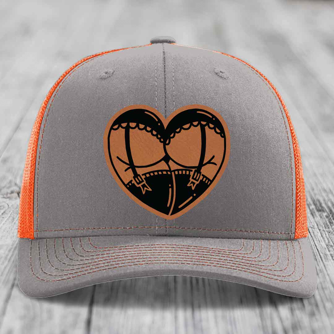 Heart Shaped Ass (Garter Belt) - Leather Patch Hat - Rawhide to Black Patch - Richardson 112 Snapback Trucker Hat
