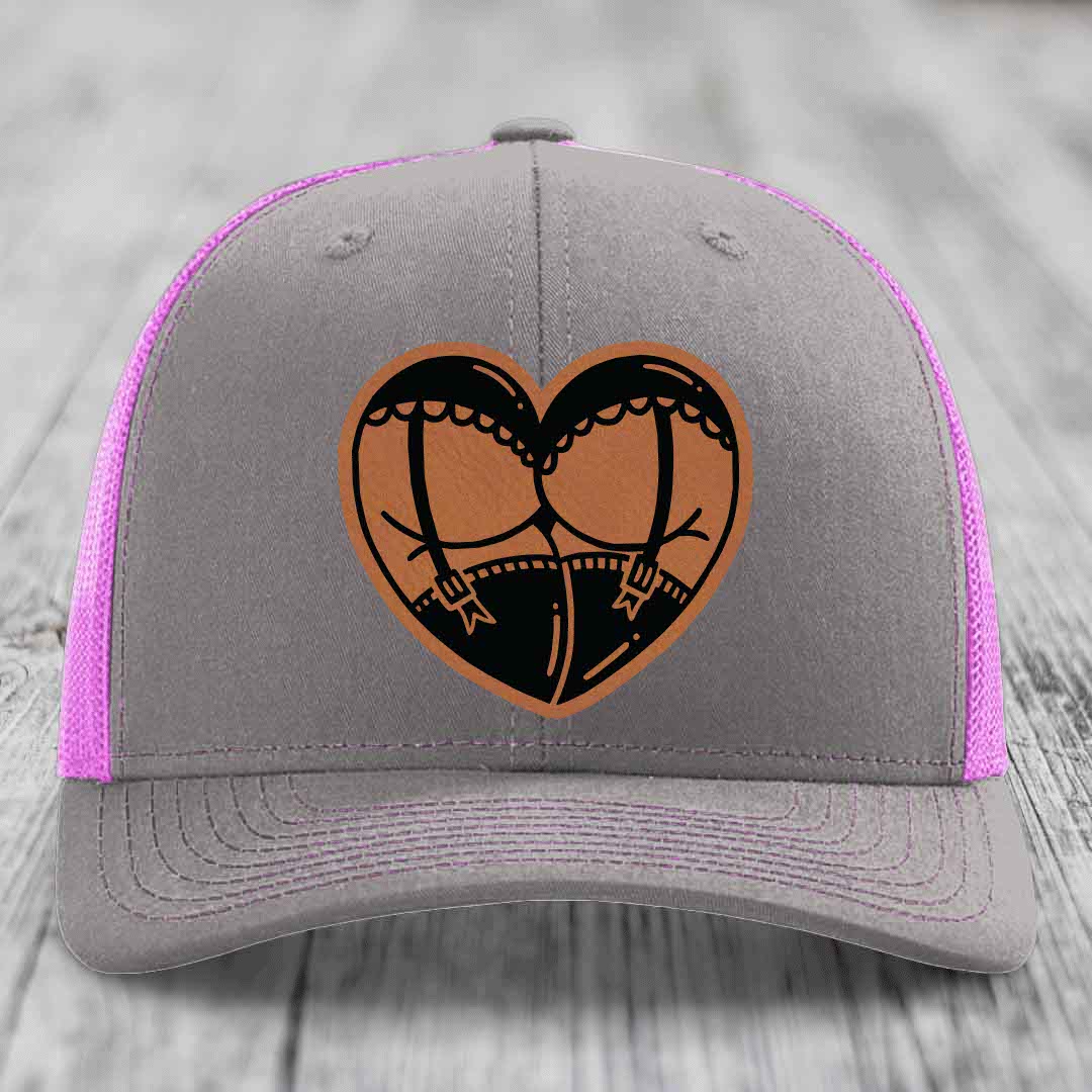 Heart Shaped Ass (Garter Belt) - Leather Patch Hat - Rawhide to Black Patch - Richardson 112 Snapback Trucker Hat