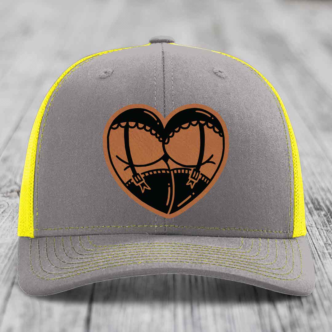 Heart Shaped Ass (Garter Belt) - Leather Patch Hat - Rawhide to Black Patch - Richardson 112 Snapback Trucker Hat
