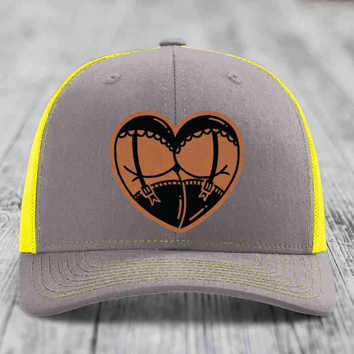 Heart Shaped Ass (Garter Belt) - Leather Patch Hat - Rawhide to Black Patch - Richardson 112 Snapback Trucker Hat