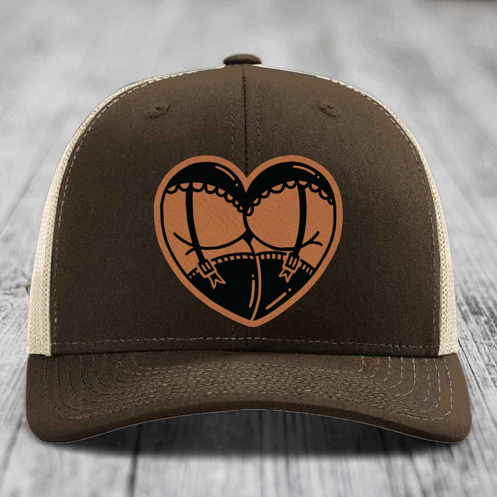 Heart Shaped Ass (Garter Belt) - Leather Patch Hat - Rawhide to Black Patch - Richardson 112 Snapback Trucker Hat