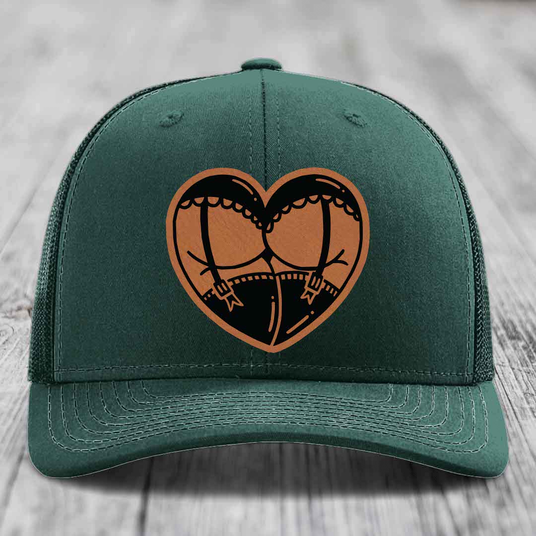 Heart Shaped Ass (Garter Belt) - Leather Patch Hat - Rawhide to Black Patch - Richardson 112 Snapback Trucker Hat