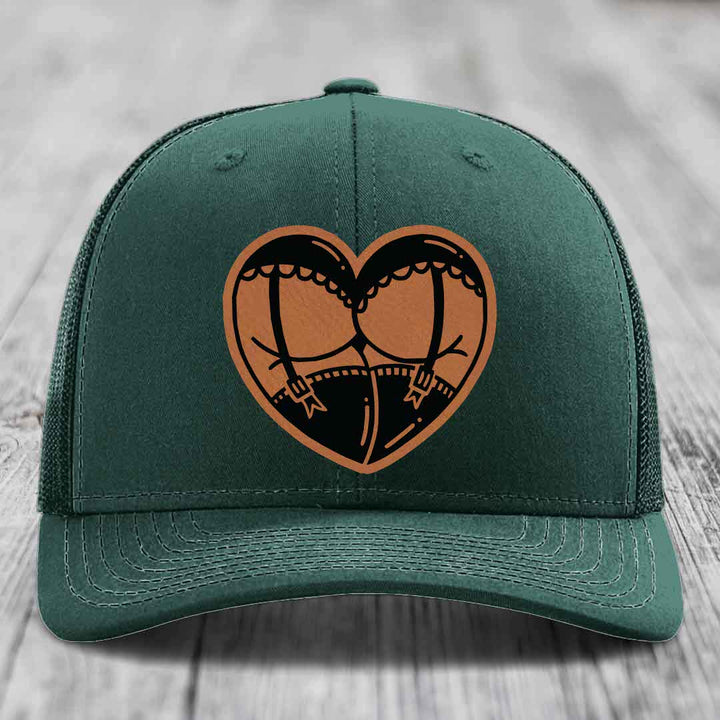 Heart Shaped Ass (Garter Belt) - Leather Patch Hat - Rawhide to Black Patch - Richardson 112 Snapback Trucker Hat