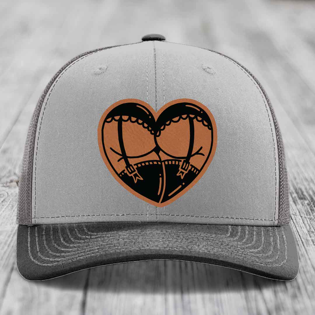 Heart Shaped Ass (Garter Belt) - Leather Patch Hat - Rawhide to Black Patch - Richardson 112 Snapback Trucker Hat