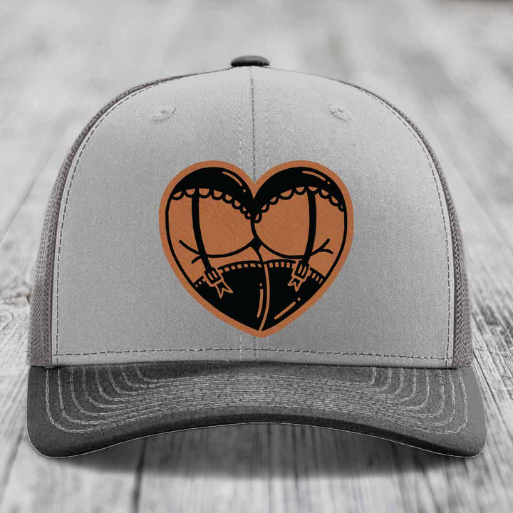 Heart Shaped Ass (Garter Belt) - Leather Patch Hat - Rawhide to Black Patch - Richardson 112 Snapback Trucker Hat
