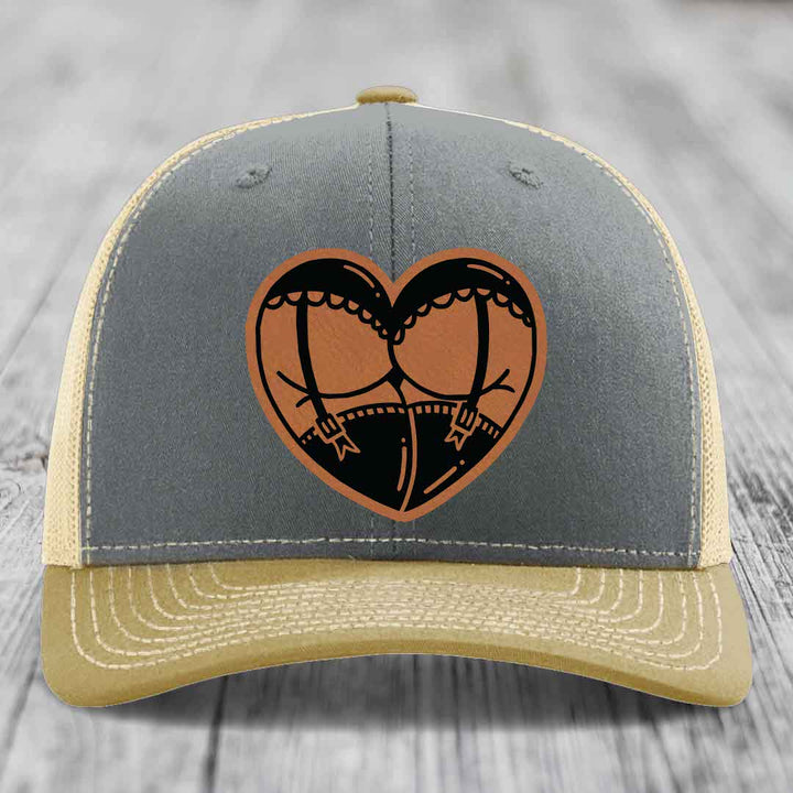 Heart Shaped Ass (Garter Belt) - Leather Patch Hat - Rawhide to Black Patch - Richardson 112 Snapback Trucker Hat