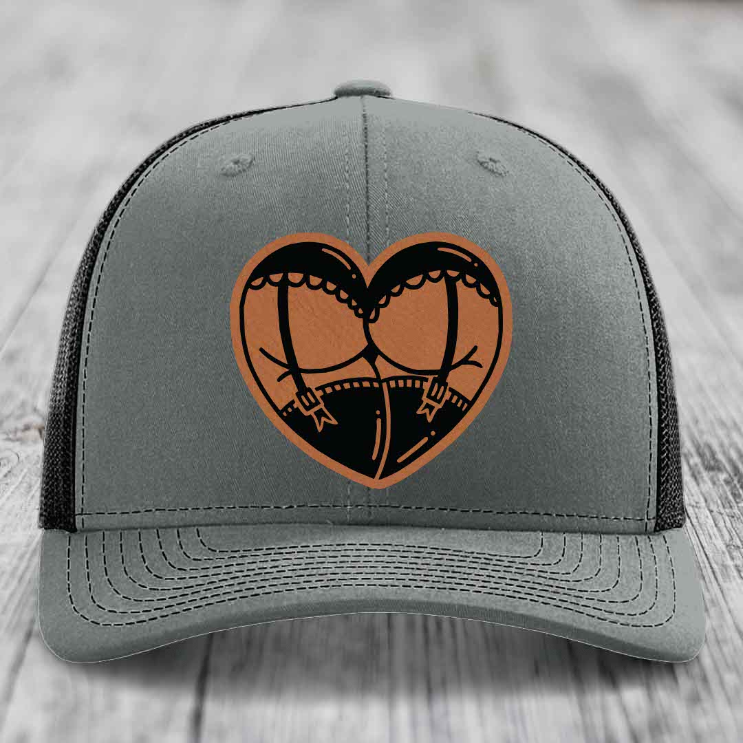 Heart Shaped Ass (Garter Belt) - Leather Patch Hat - Rawhide to Black Patch - Richardson 112 Snapback Trucker Hat