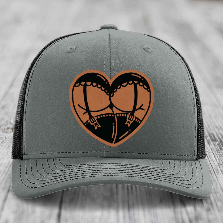 Heart Shaped Ass (Garter Belt) - Leather Patch Hat - Rawhide to Black Patch - Richardson 112 Snapback Trucker Hat