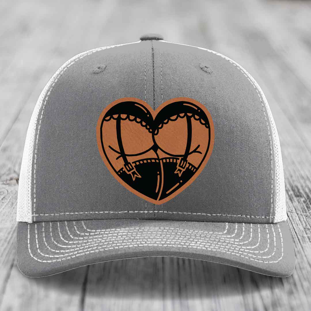 Heart Shaped Ass (Garter Belt) - Leather Patch Hat - Rawhide to Black Patch - Richardson 112 Snapback Trucker Hat