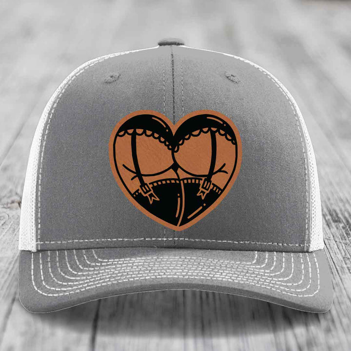 Heart Shaped Ass (Garter Belt) - Leather Patch Hat - Rawhide to Black Patch - Richardson 112 Snapback Trucker Hat