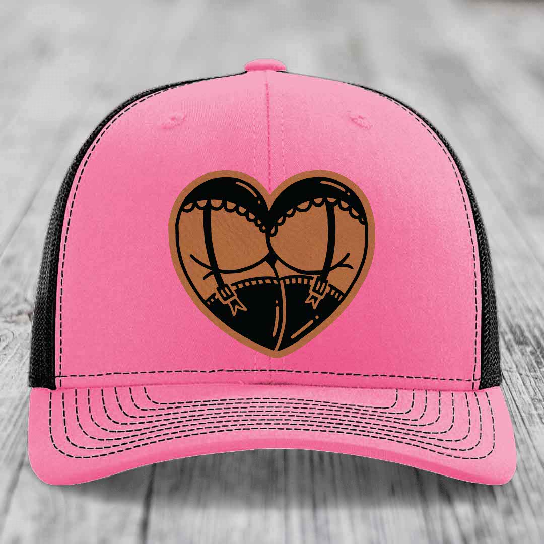 Heart Shaped Ass (Garter Belt) - Leather Patch Hat - Rawhide to Black Patch - Richardson 112 Snapback Trucker Hat