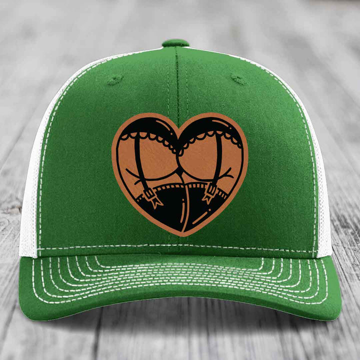 Heart Shaped Ass (Garter Belt) - Leather Patch Hat - Rawhide to Black Patch - Richardson 112 Snapback Trucker Hat