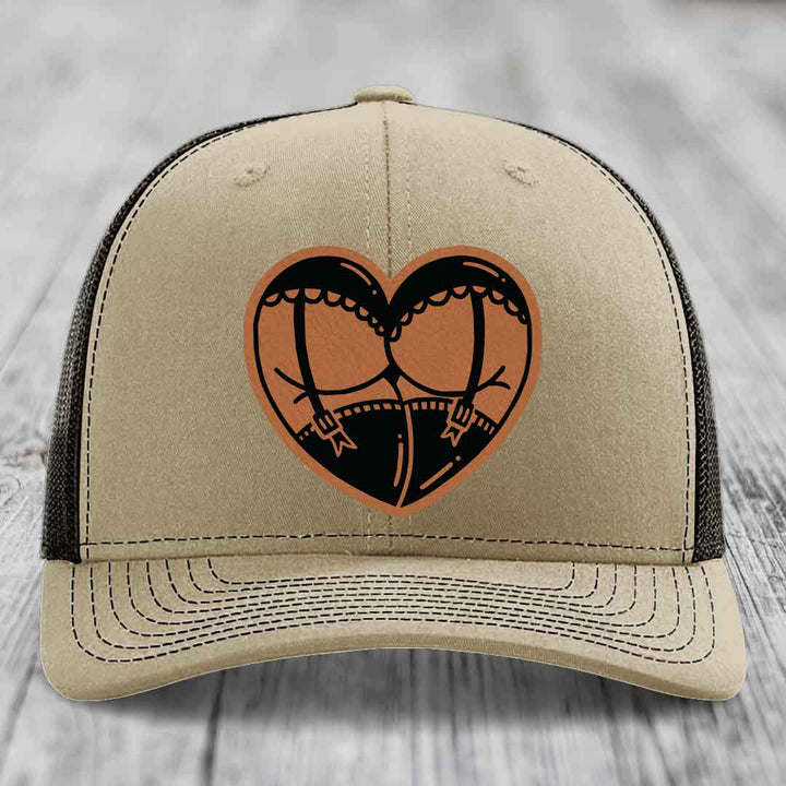 Heart Shaped Ass (Garter Belt) - Leather Patch Hat - Rawhide to Black Patch - Richardson 112 Snapback Trucker Hat
