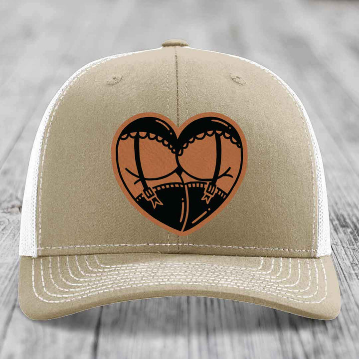 Heart Shaped Ass (Garter Belt) - Leather Patch Hat - Rawhide to Black Patch - Richardson 112 Snapback Trucker Hat
