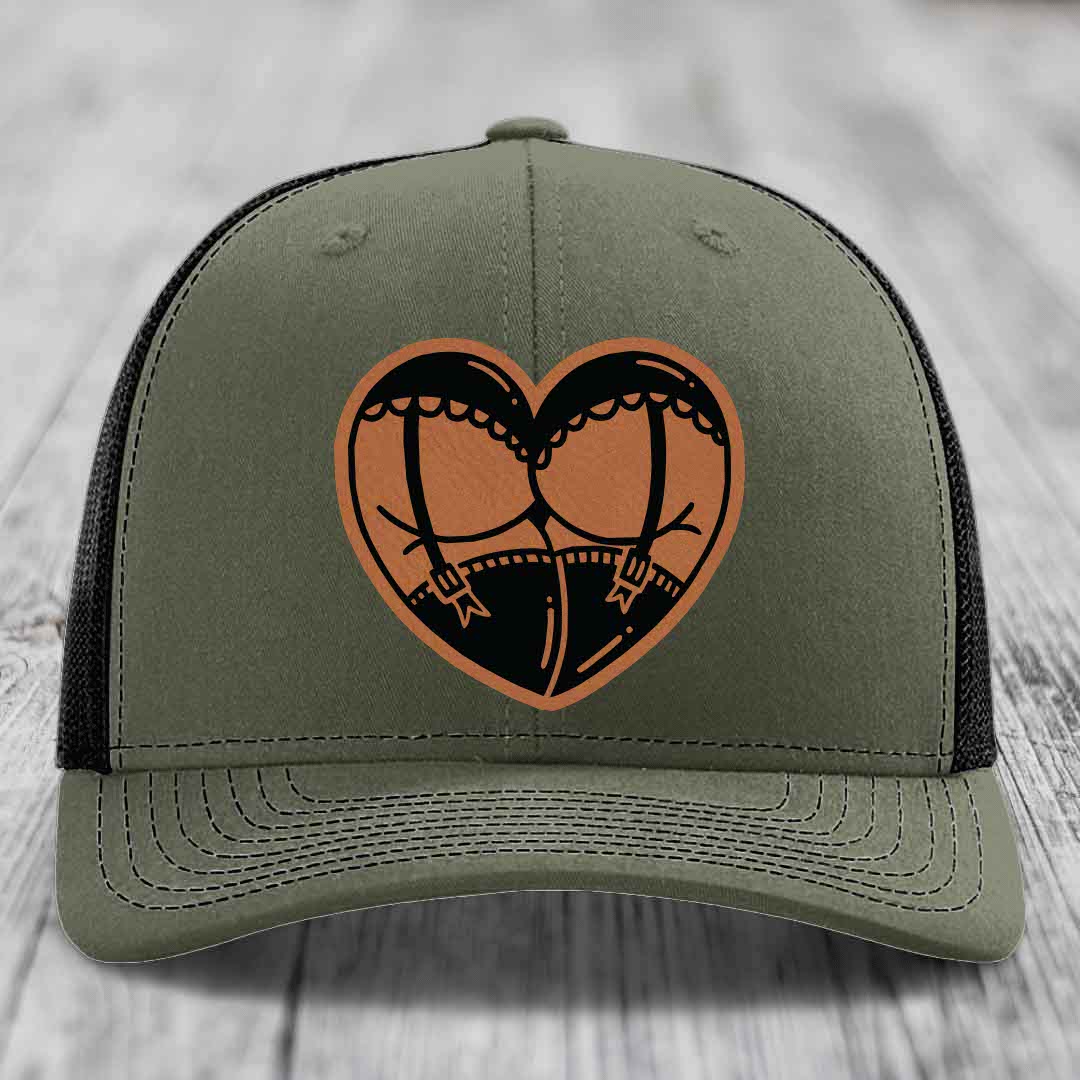 Heart Shaped Ass (Garter Belt) - Leather Patch Hat - Rawhide to Black Patch - Richardson 112 Snapback Trucker Hat