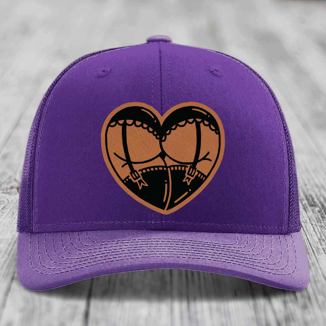 Heart Shaped Ass (Garter Belt) - Leather Patch Hat - Rawhide to Black Patch - Richardson 112 Snapback Trucker Hat