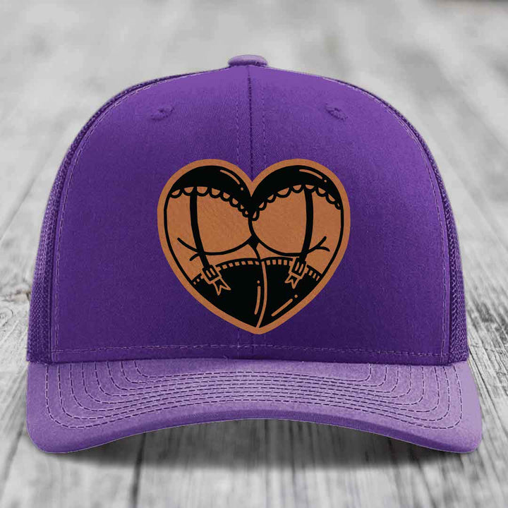 Heart Shaped Ass (Garter Belt) - Leather Patch Hat - Rawhide to Black Patch - Richardson 112 Snapback Trucker Hat