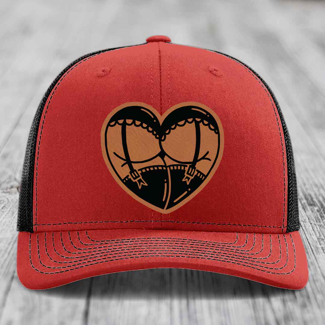 Heart Shaped Ass (Garter Belt) - Leather Patch Hat - Rawhide to Black Patch - Richardson 112 Snapback Trucker Hat