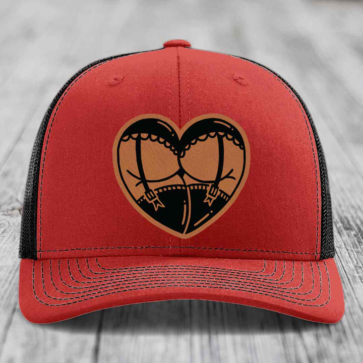 Heart Shaped Ass (Garter Belt) - Leather Patch Hat - Rawhide to Black Patch - Richardson 112 Snapback Trucker Hat