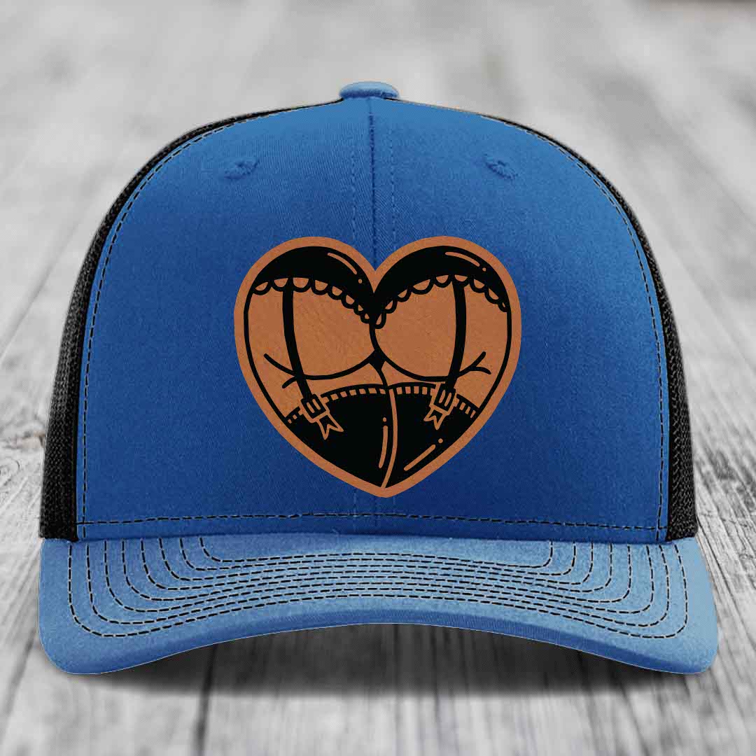 Heart Shaped Ass (Garter Belt) - Leather Patch Hat - Rawhide to Black Patch - Richardson 112 Snapback Trucker Hat