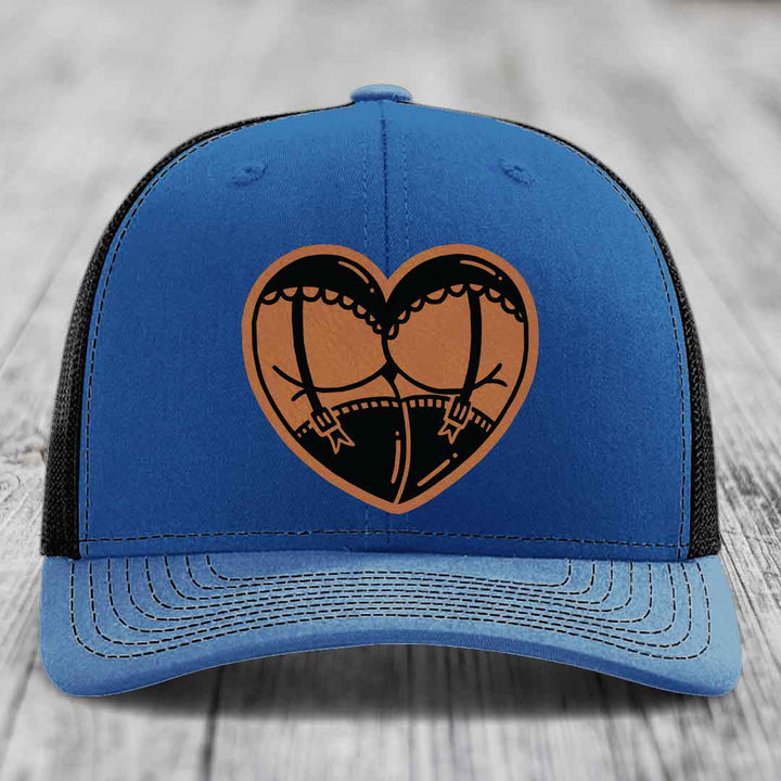 Heart Shaped Ass (Garter Belt) - Leather Patch Hat - Rawhide to Black Patch - Richardson 112 Snapback Trucker Hat