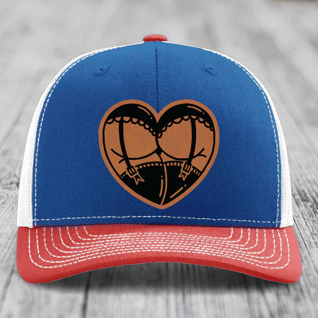Heart Shaped Ass (Garter Belt) - Leather Patch Hat - Rawhide to Black Patch - Richardson 112 Snapback Trucker Hat