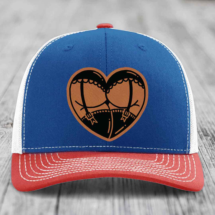 Heart Shaped Ass (Garter Belt) - Leather Patch Hat - Rawhide to Black Patch - Richardson 112 Snapback Trucker Hat