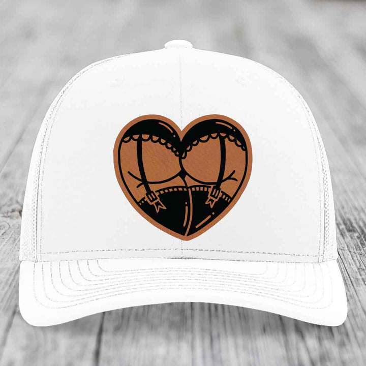 Heart Shaped Ass (Garter Belt) - Leather Patch Hat - Rawhide to Black Patch - Richardson 112 Snapback Trucker Hat