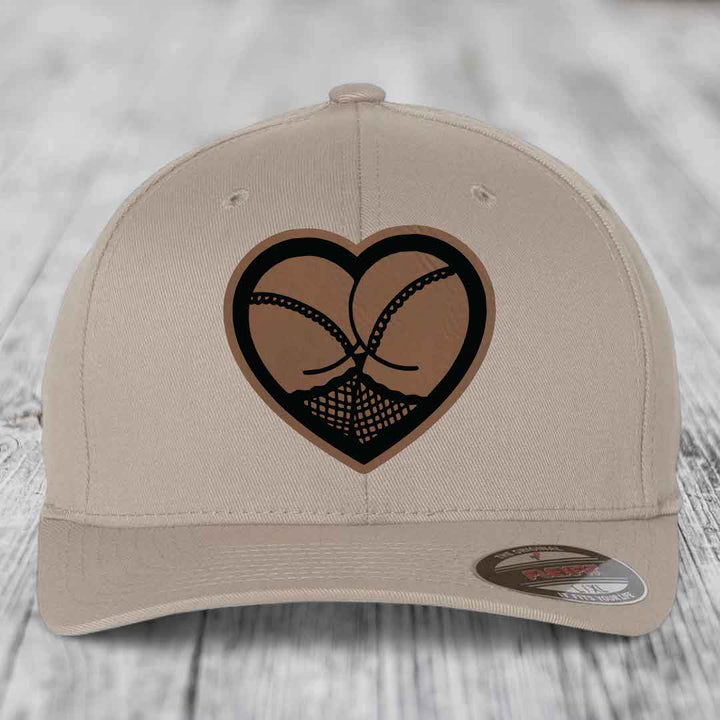 Heart Shaped Ass (Stockings) - Leather Patch Hat - Dark Brown to Black Patch - Flexfit 6277 Fitted Hat