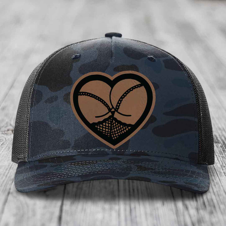 Heart Shaped Ass (Stockings) - Leather Patch Hat - Dark Brown to Black Patch - Richardson 112PFP Snapback Trucker Hat