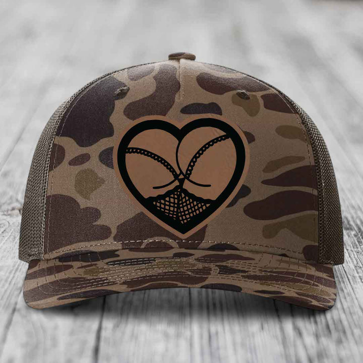 Heart Shaped Ass (Stockings) - Leather Patch Hat - Dark Brown to Black Patch - Richardson 112PFP Snapback Trucker Hat