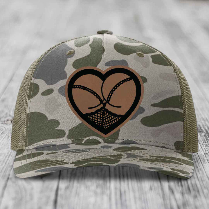 Heart Shaped Ass (Stockings) - Leather Patch Hat - Dark Brown to Black Patch - Richardson 112PFP Snapback Trucker Hat