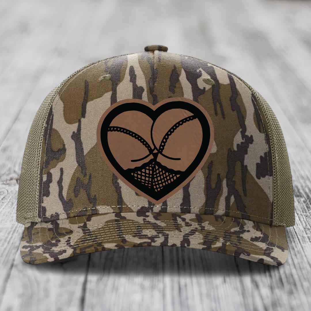 Heart Shaped Ass (Stockings) - Leather Patch Hat - Dark Brown to Black Patch - Richardson 112PFP Snapback Trucker Hat