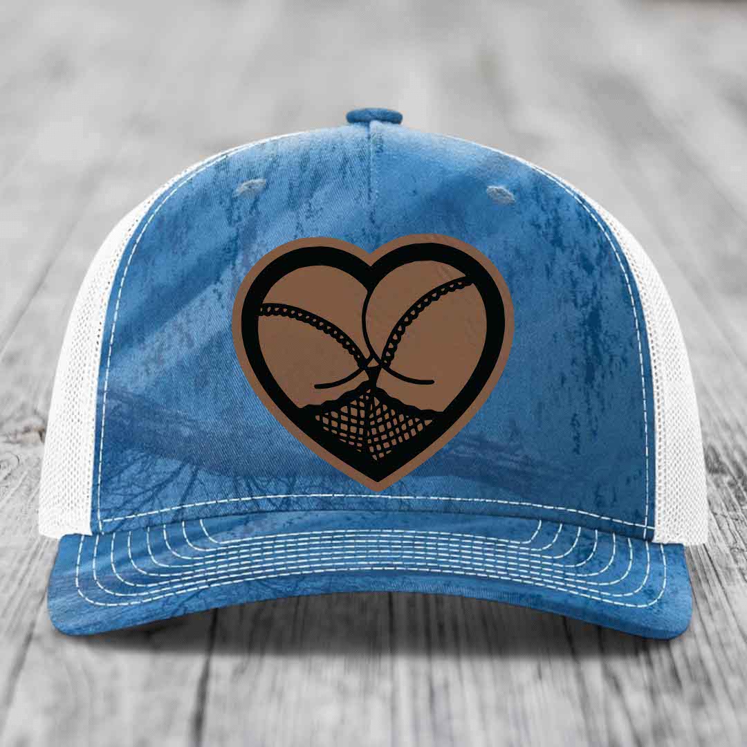 Heart Shaped Ass (Stockings) - Leather Patch Hat - Dark Brown to Black Patch - Richardson 112PFP Snapback Trucker Hat