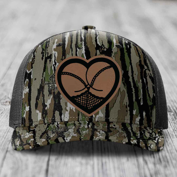 Heart Shaped Ass (Stockings) - Leather Patch Hat - Dark Brown to Black Patch - Richardson 112PFP Snapback Trucker Hat