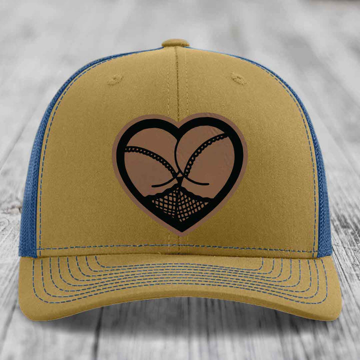 Heart Shaped Ass (Stockings) - Leather Patch Hat - Dark Brown to Black Patch - Richardson 112 Snapback Trucker Hat