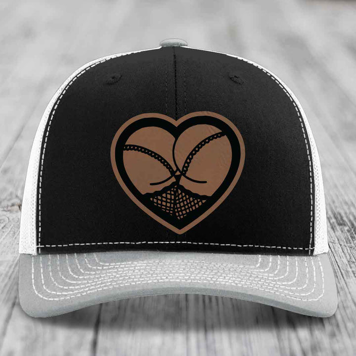 Heart Shaped Ass (Stockings) - Leather Patch Hat - Dark Brown to Black Patch - Richardson 112 Snapback Trucker Hat