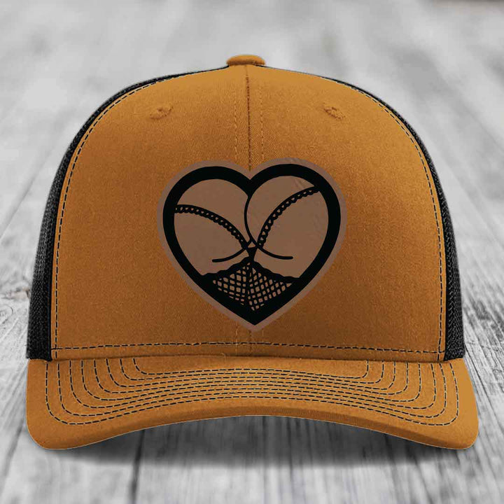 Heart Shaped Ass (Stockings) - Leather Patch Hat - Dark Brown to Black Patch - Richardson 112 Snapback Trucker Hat
