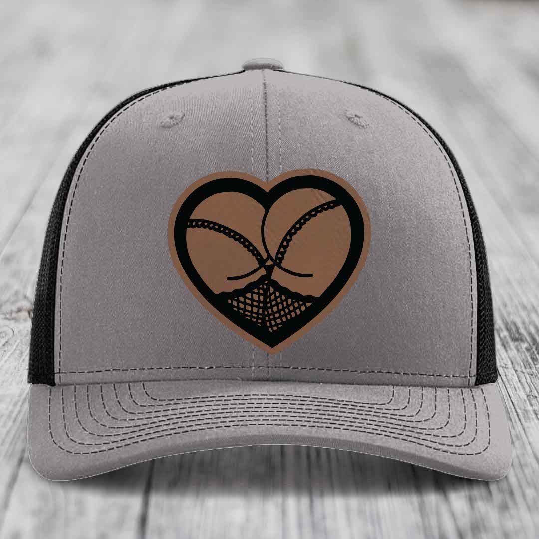 Heart Shaped Ass (Stockings) - Leather Patch Hat - Dark Brown to Black Patch - Richardson 112 Snapback Trucker Hat