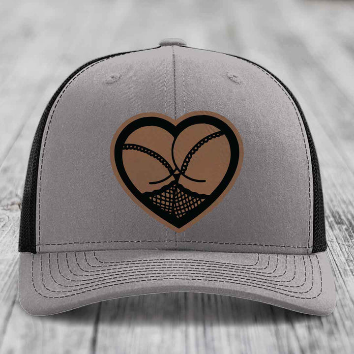Heart Shaped Ass (Stockings) - Leather Patch Hat - Dark Brown to Black Patch - Richardson 112 Snapback Trucker Hat