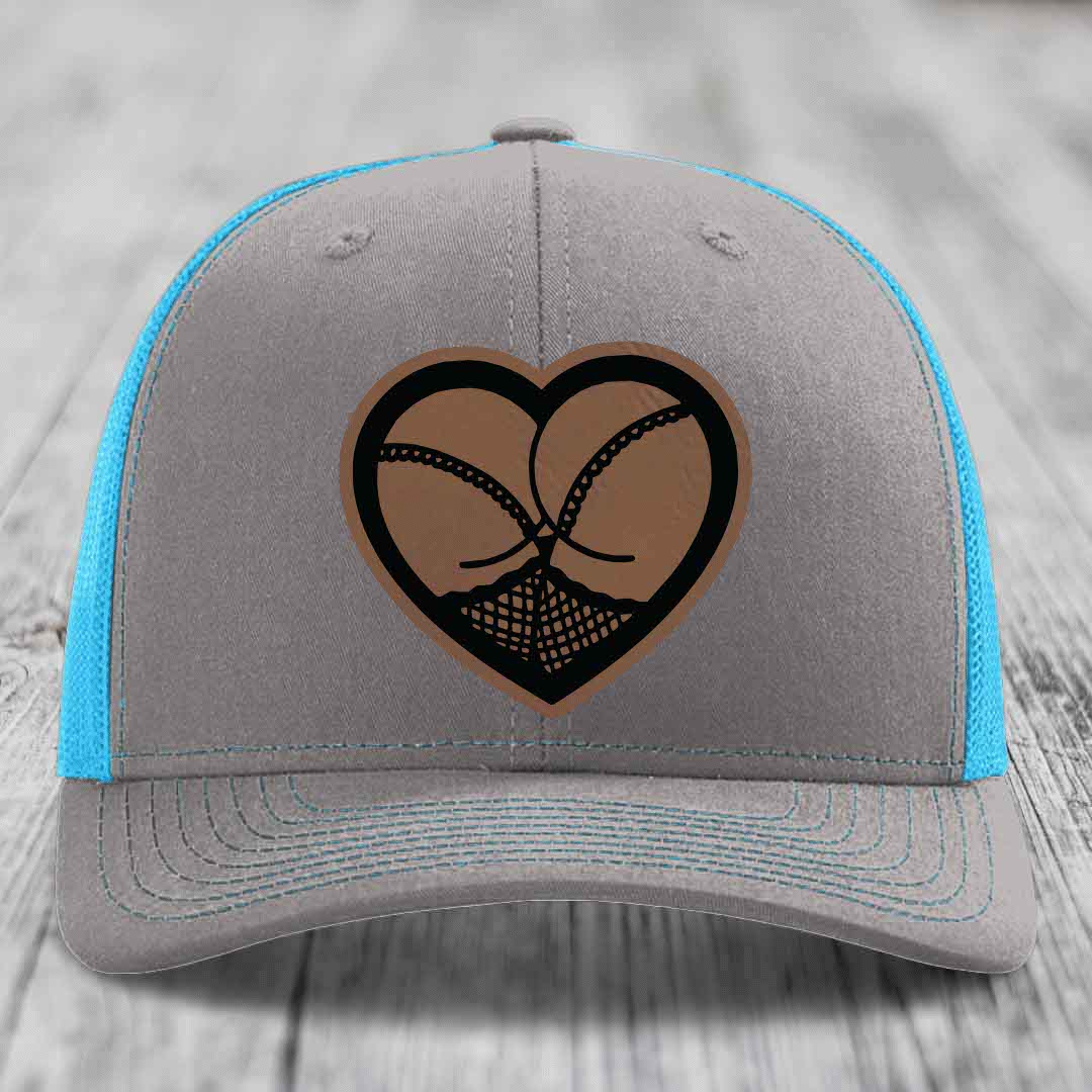 Heart Shaped Ass (Stockings) - Leather Patch Hat - Dark Brown to Black Patch - Richardson 112 Snapback Trucker Hat