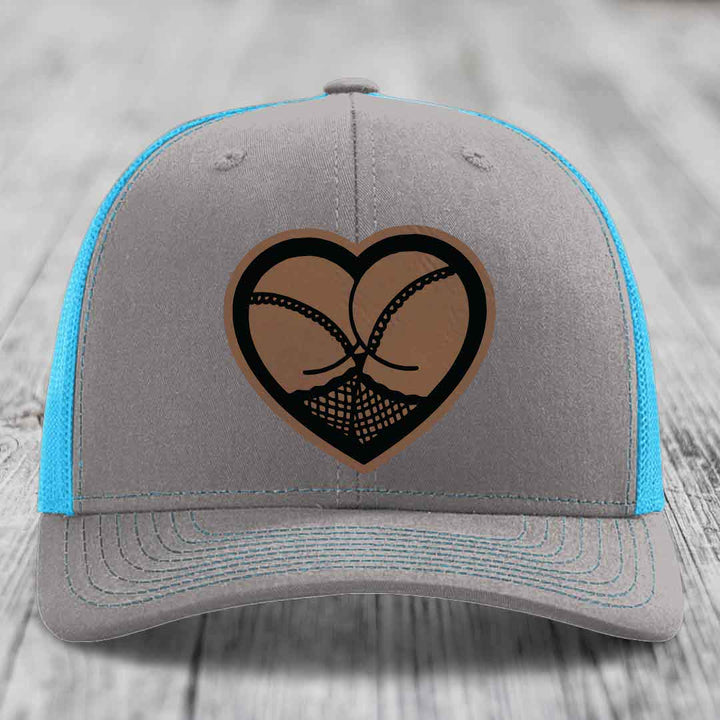 Heart Shaped Ass (Stockings) - Leather Patch Hat - Dark Brown to Black Patch - Richardson 112 Snapback Trucker Hat