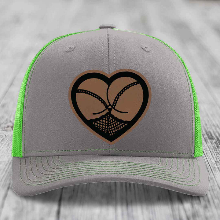 Heart Shaped Ass (Stockings) - Leather Patch Hat - Dark Brown to Black Patch - Richardson 112 Snapback Trucker Hat