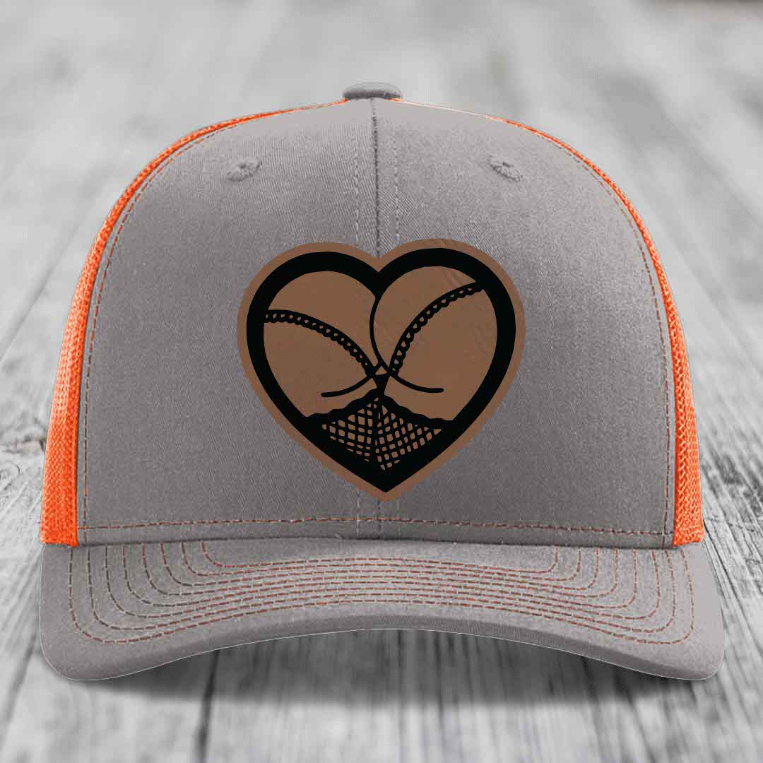 Heart Shaped Ass (Stockings) - Leather Patch Hat - Dark Brown to Black Patch - Richardson 112 Snapback Trucker Hat
